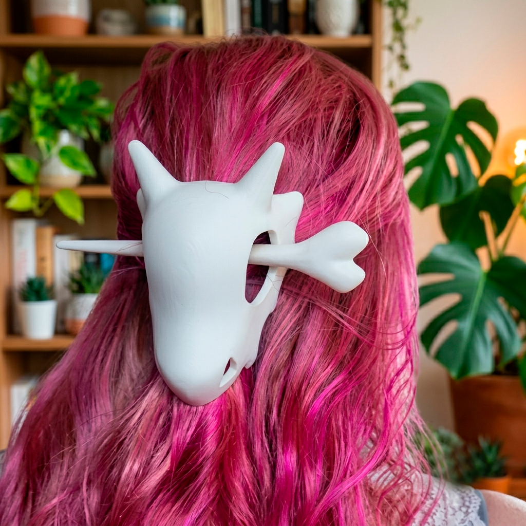 Presilha de Cabelo Cubone Pokémon Caveira e Osso Acessório Geek 3D Coque Chinês Nerd