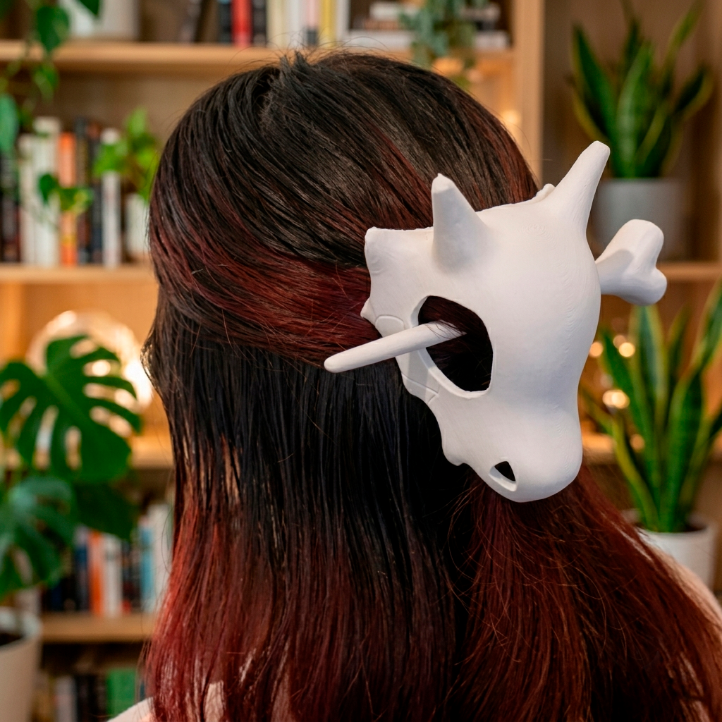 Presilha de Cabelo Cubone Pokémon Caveira e Osso Acessório Geek 3D Coque Chinês Nerd